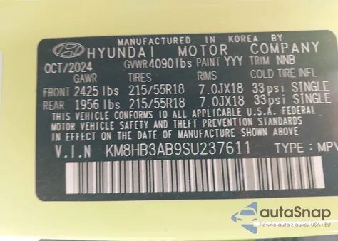 2025 Hyundai Kona Sel из США, поврежденный, VIN KM8HB3AB9SU237611